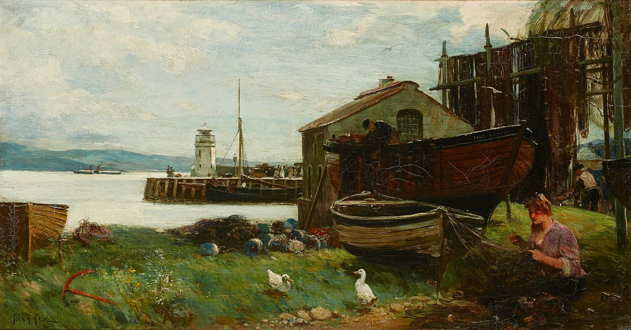 Ağları Onarmak, Ardrishaig (tuval üzerine yağlı boya) by John Robertson Reid