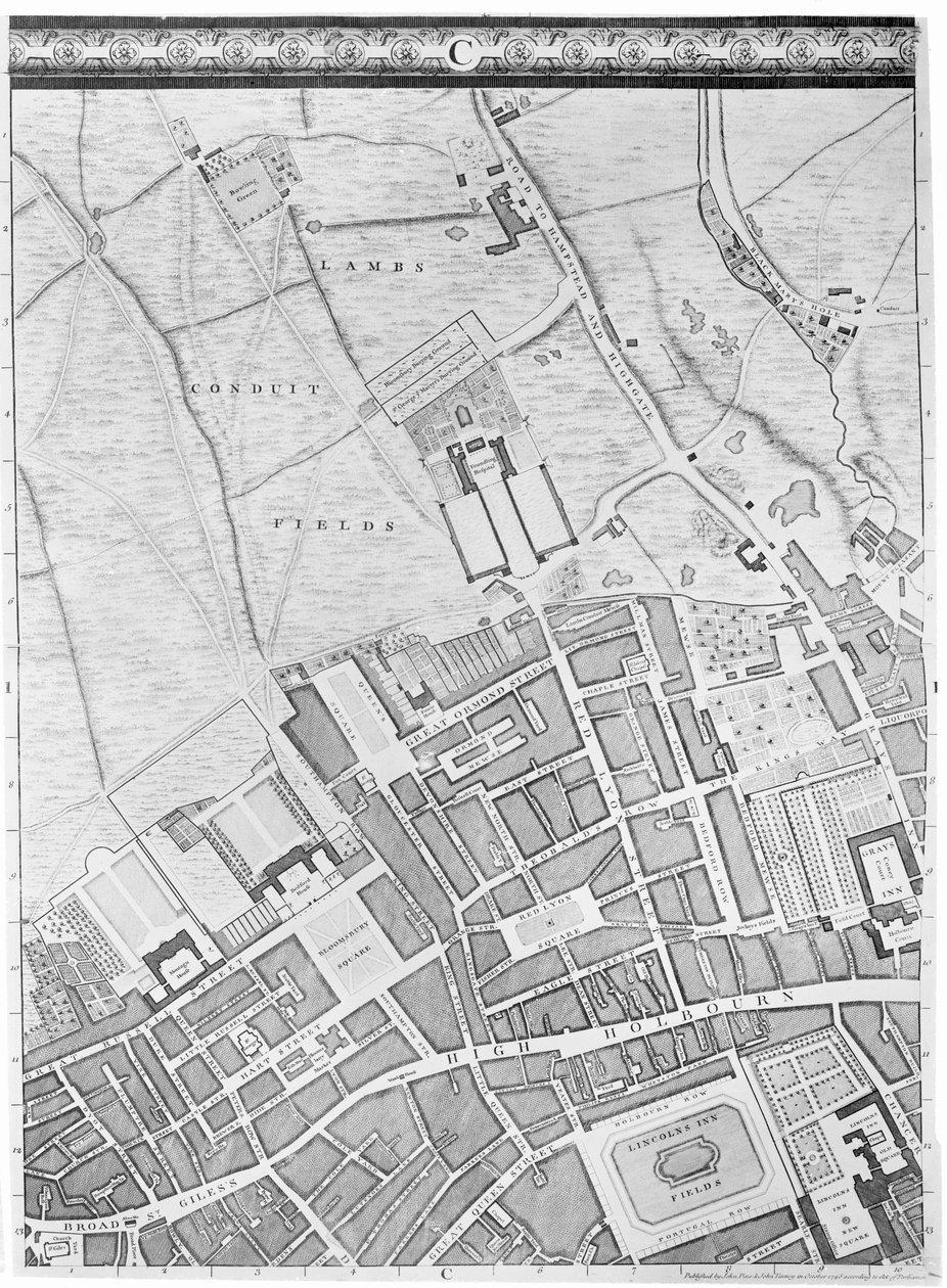 Bloomsbury ve Holborn Haritası, Londra, 1746 by John Rocque