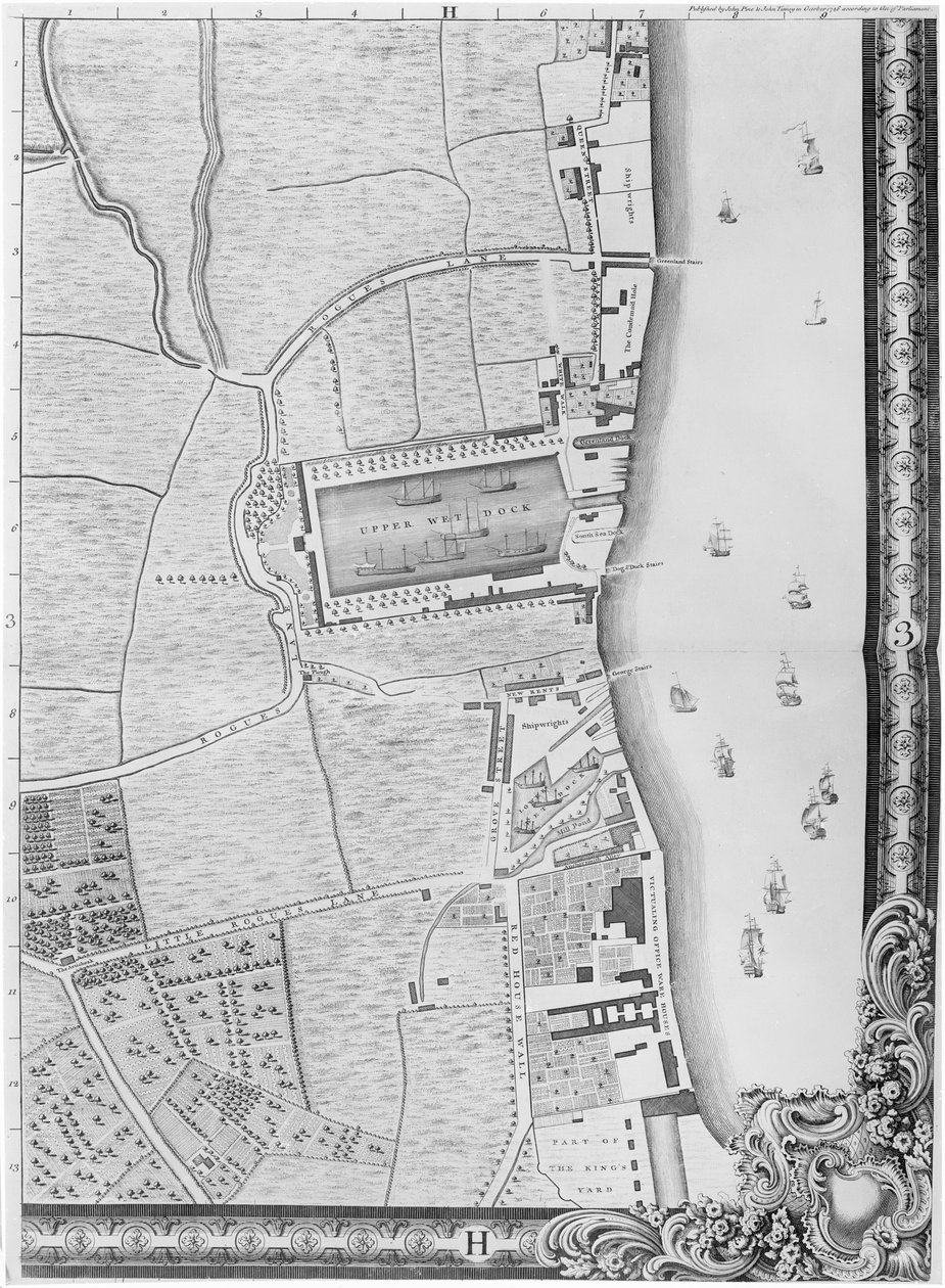Aşağı Rotherhithe Rıhtımı Haritası, Londra, 1746 (gravür) by John Rocque
