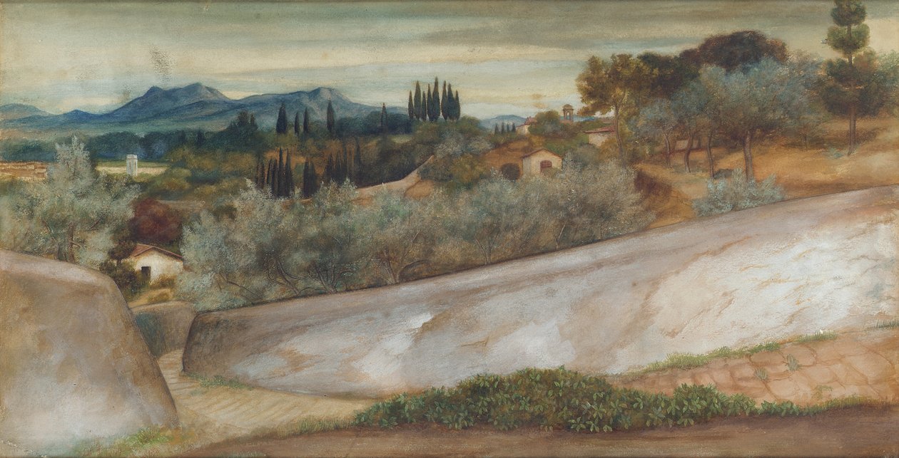 Köyü ve zeytinliği olan bir Toskana manzarası by John Roddam Spencer Stanhope