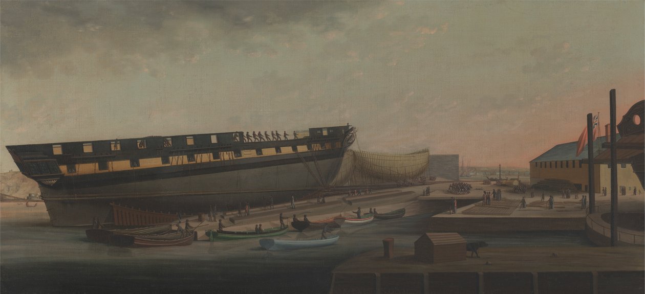 Majestelerinin 'Diana' Fırkateynini Plymouth yakınlarındaki Blackburn's Yard'da kaldırıyor by John Rogers