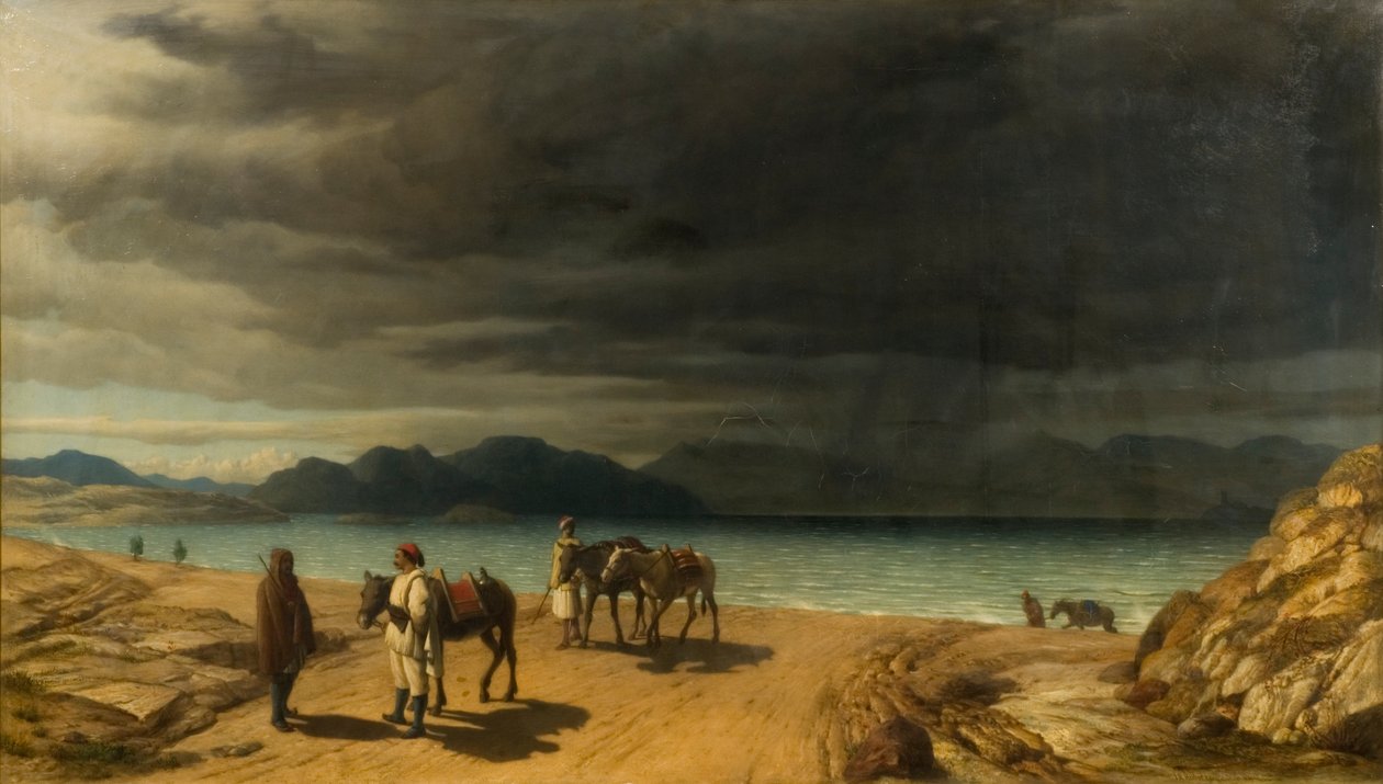 Göl ve Yunan Askerleri ile Manzara by John Rogers Herbert