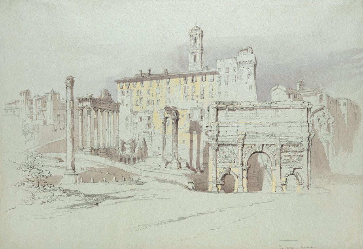 Palazzo Tolomei, Siena'nın, toplu Taşların kaba ve simetrik olmayan Yerleşimini gösteren bir penceresi, 25 - 27 Haziran 1870 (mavi dokuma kağıt üzerine grafit üzerine suluboya ve gövde rengi) by John Ruskin