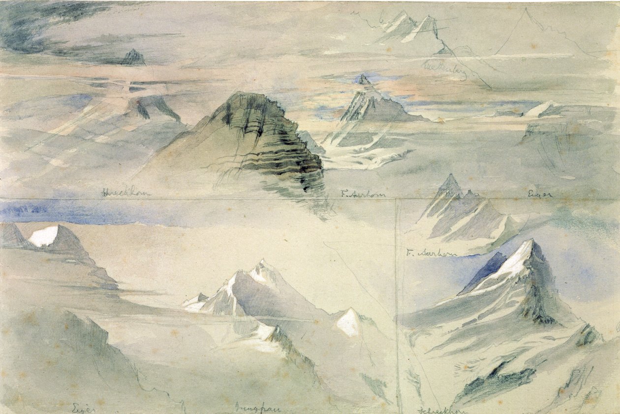 Alp Tepeleri: Jungfrau ve diğerleri, 1846 by John Ruskin
