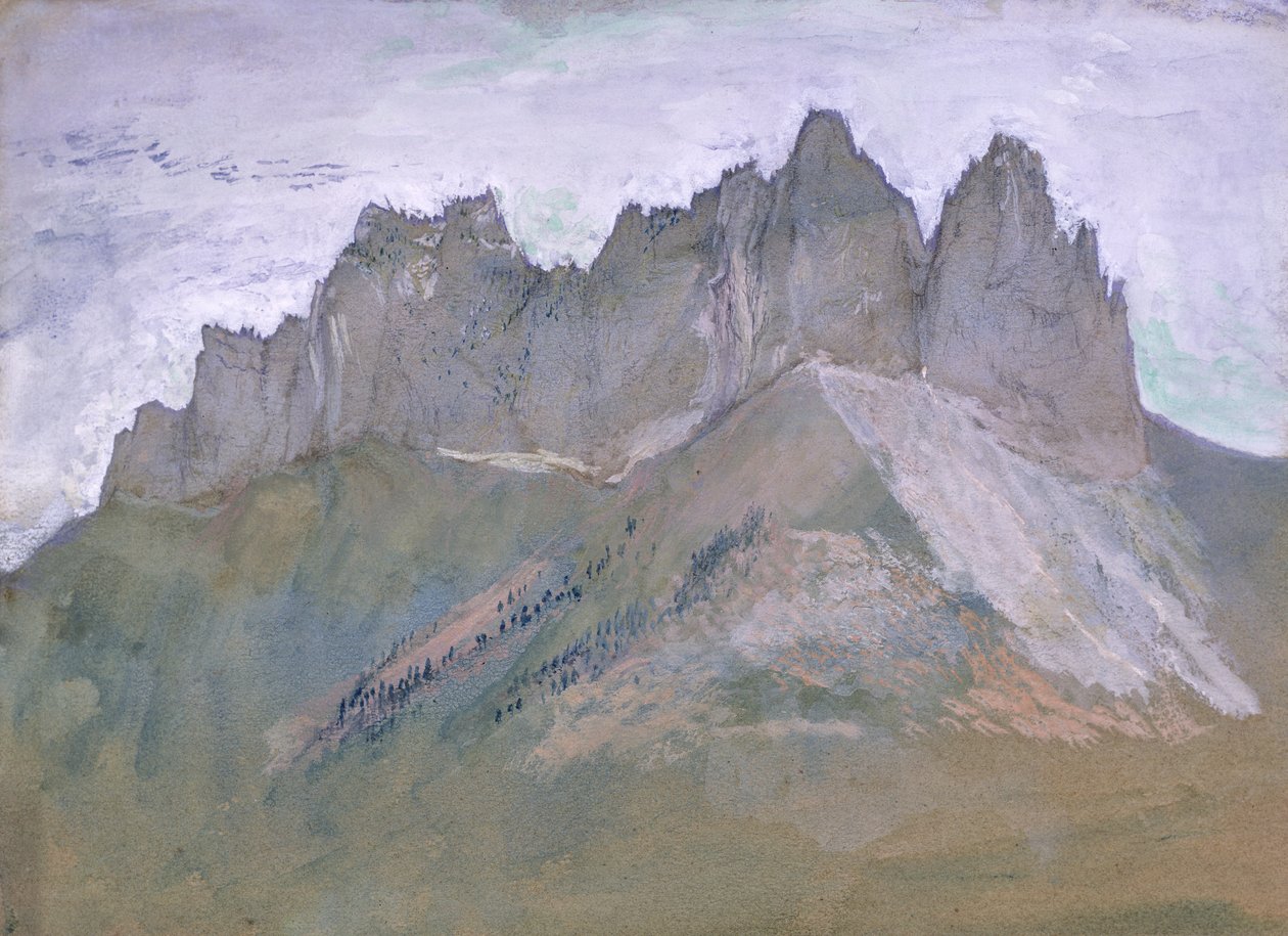 Rochers de Lanfon, Annecy Gölü, c.1860 (kağıt üzerinde guaj ve wc) by John Ruskin