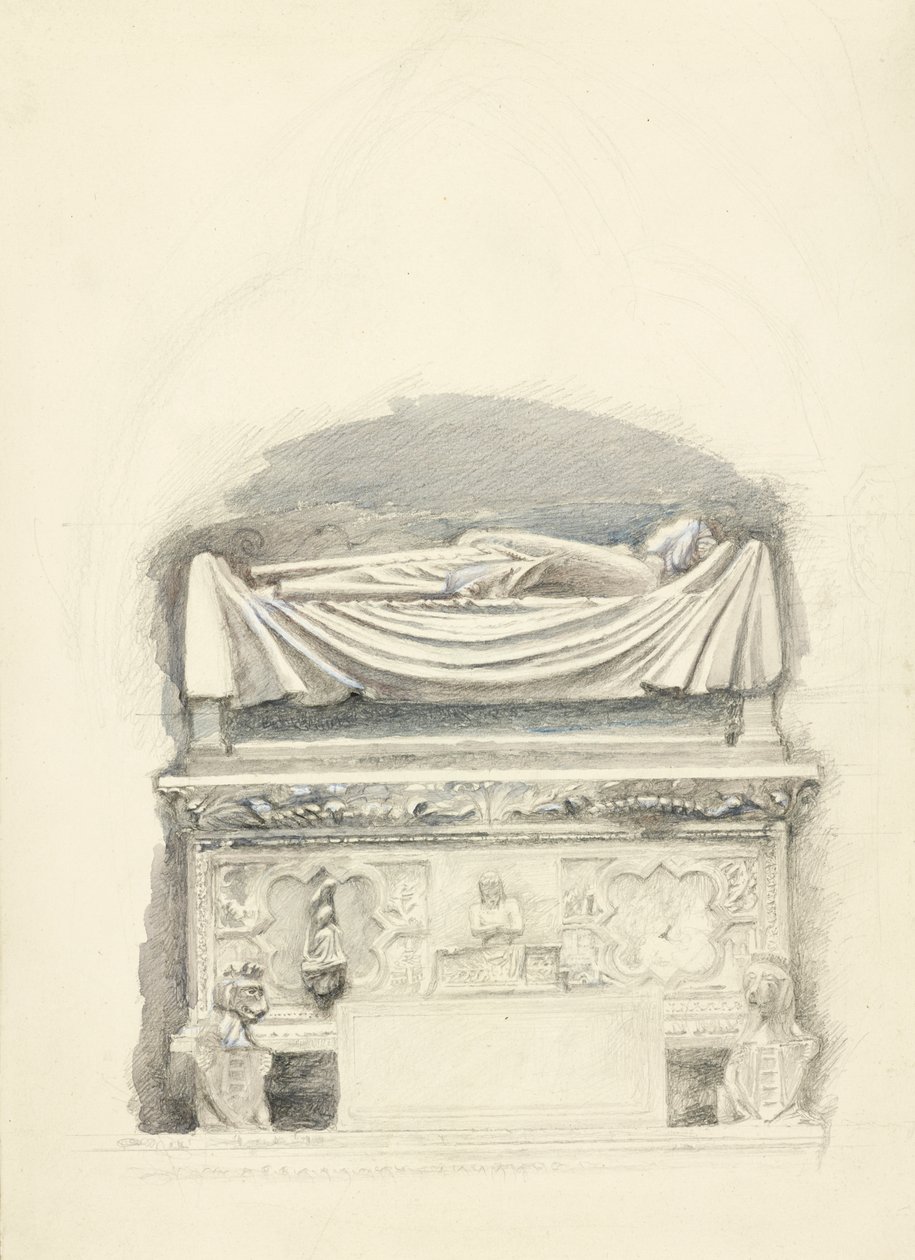 Lahdi ve Cangrande I della Scala Mezarının Heykeli, Verona, 21 Mayıs-1 Temmuz 1869 (dokuma kağıt üzerine grafit, suluboya ve gövde rengi) by John Ruskin
