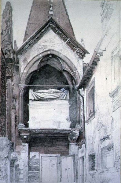 Cangrande I Mezarı, Santa Maria Antica, Verona (kağıt üzerine kalem ve suluboya) by John Ruskin