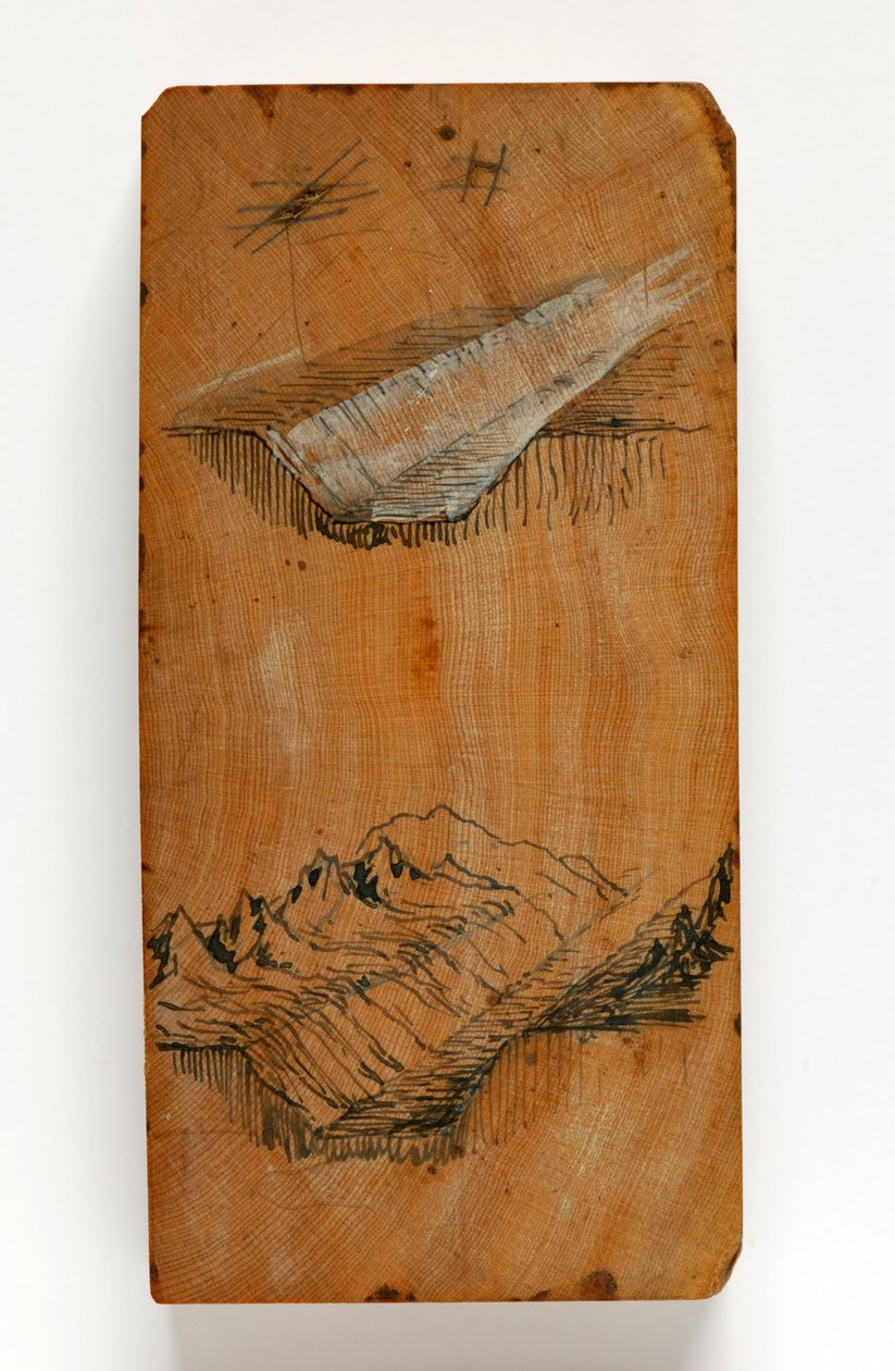 Chamonix Vadisi Siperi ve Siperin Üstündeki Zirveler, yaklaşık 1856 (ahşap üzerine kalem, mürekkep ve sulu boya) by John Ruskin