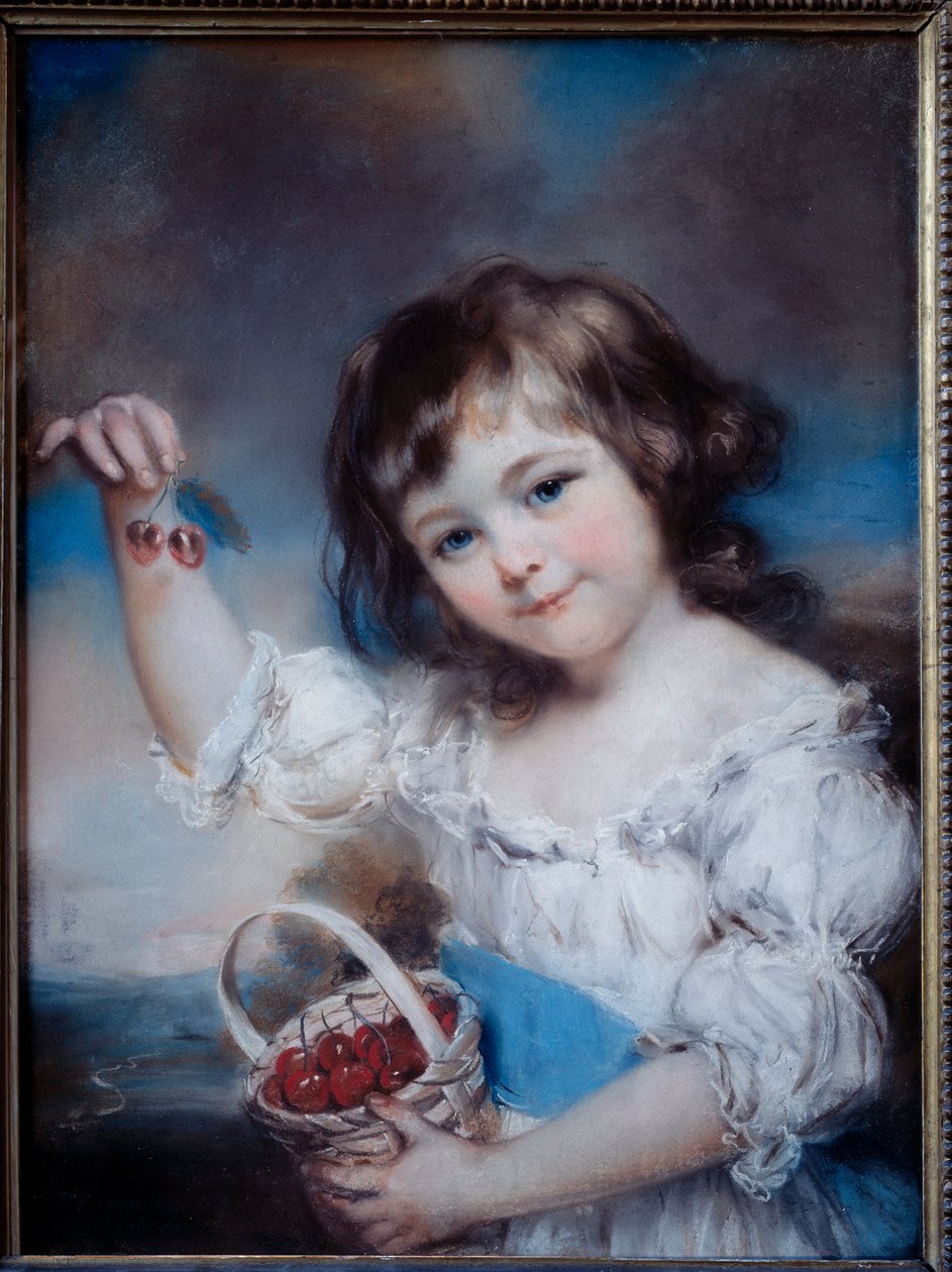 Kiraz Sepetindeki Küçük Bir Kızın Portresi Tablosu John Russel (1745-1806) 19. yüzyıl by John Russell