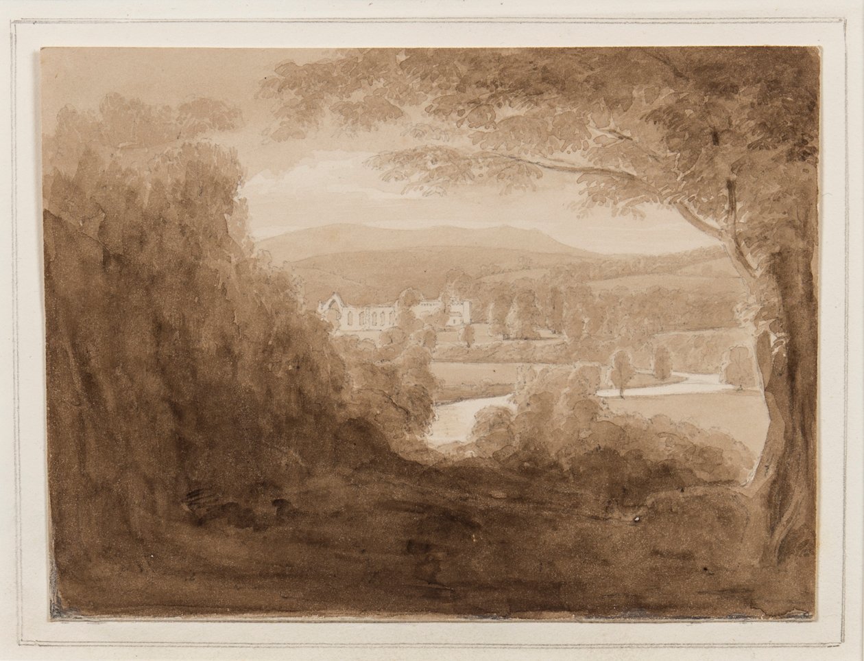 Bolton Abbey, Yorkshire, 25-27 Ekim 1824 (kağıt üzerine kurşun kalem, fırça ve sepya mürekkep) by John Scarlett Davis