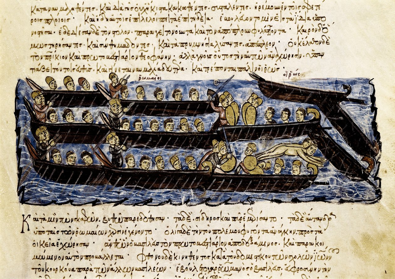 Bir Rus filosu, "Synopsis historiarum"dan minyatür, c.1126-1150 by John Scylitzes