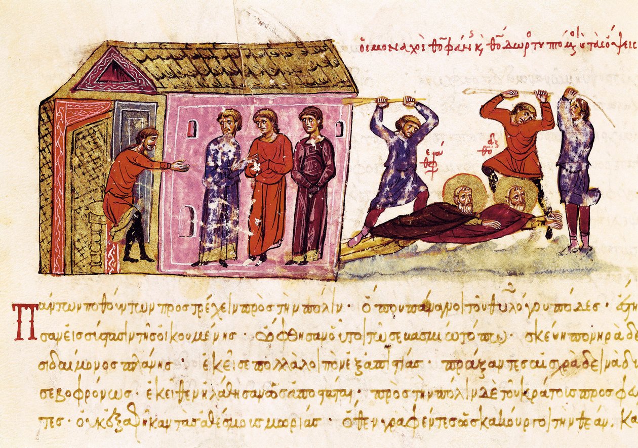 Keşişler Günah Çıkartıcı Aziz Theophanes (c.759-818) ve Aziz Theodore the Studite (759-826), İmparator Theophile