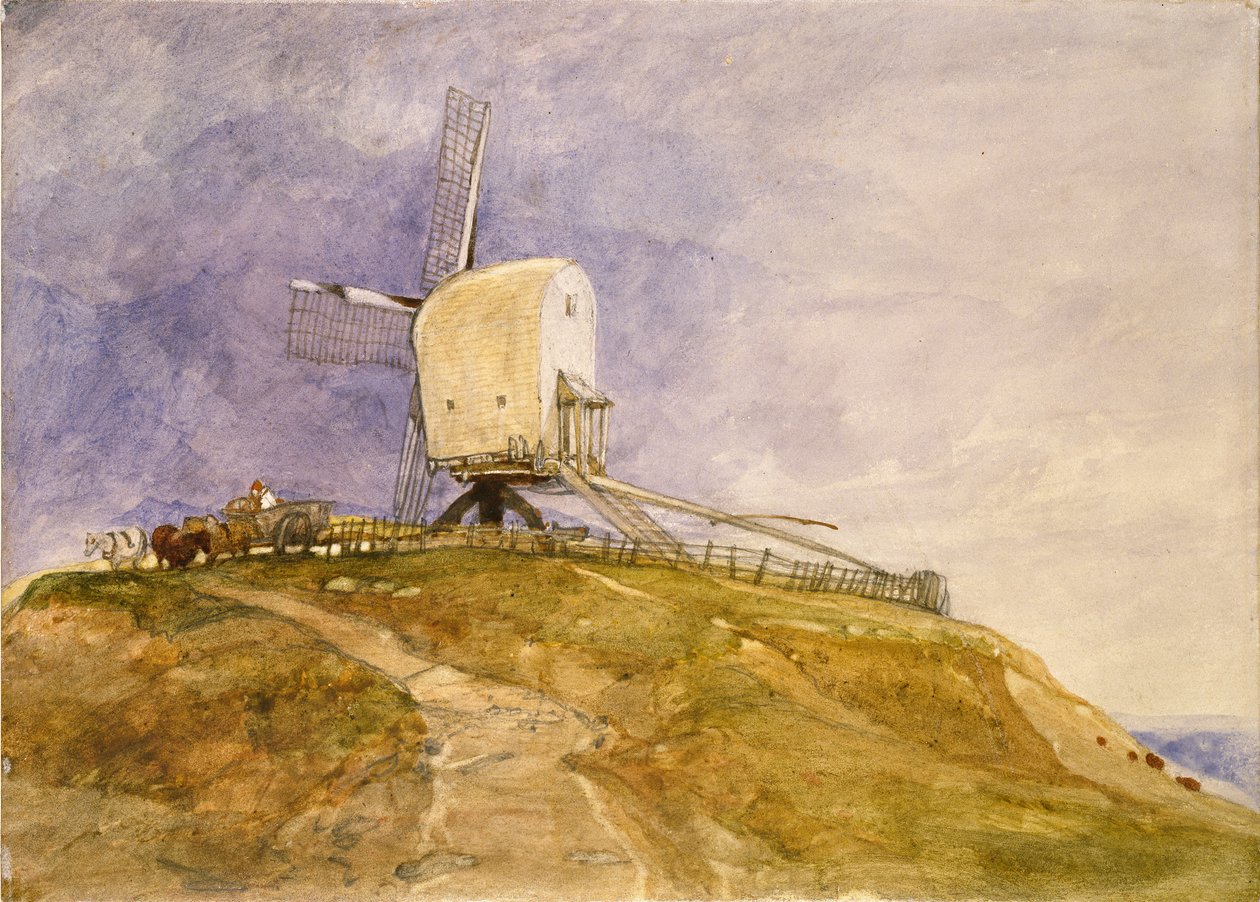 Eye at bir Tepede Bir Yel Değirmeni, Suffolk, 19. yüzyılın başlarında by John Sell Cotman