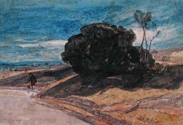 Bir Ağaç Kümesinin Yanında Nehir Kıyısında Bir Fener (kağıt üzerine suluboya) by John Sell Cotman