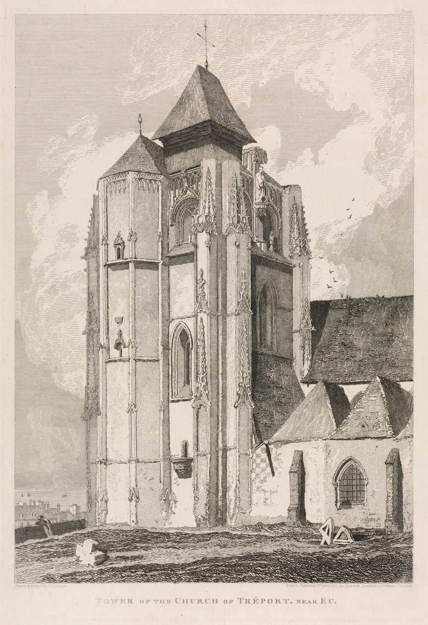 Normandy Vol Mimari Eski Eserler. II, Pl. 66: Eu yakınlarındaki Tréport Kilisesi Kulesi, 18 by John Sell Cotman