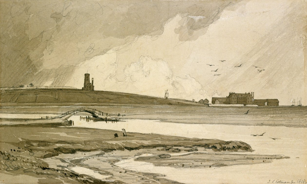 Blakeney Kilisesi ve Wiveton Salonu, 1818 by John Sell Cotman