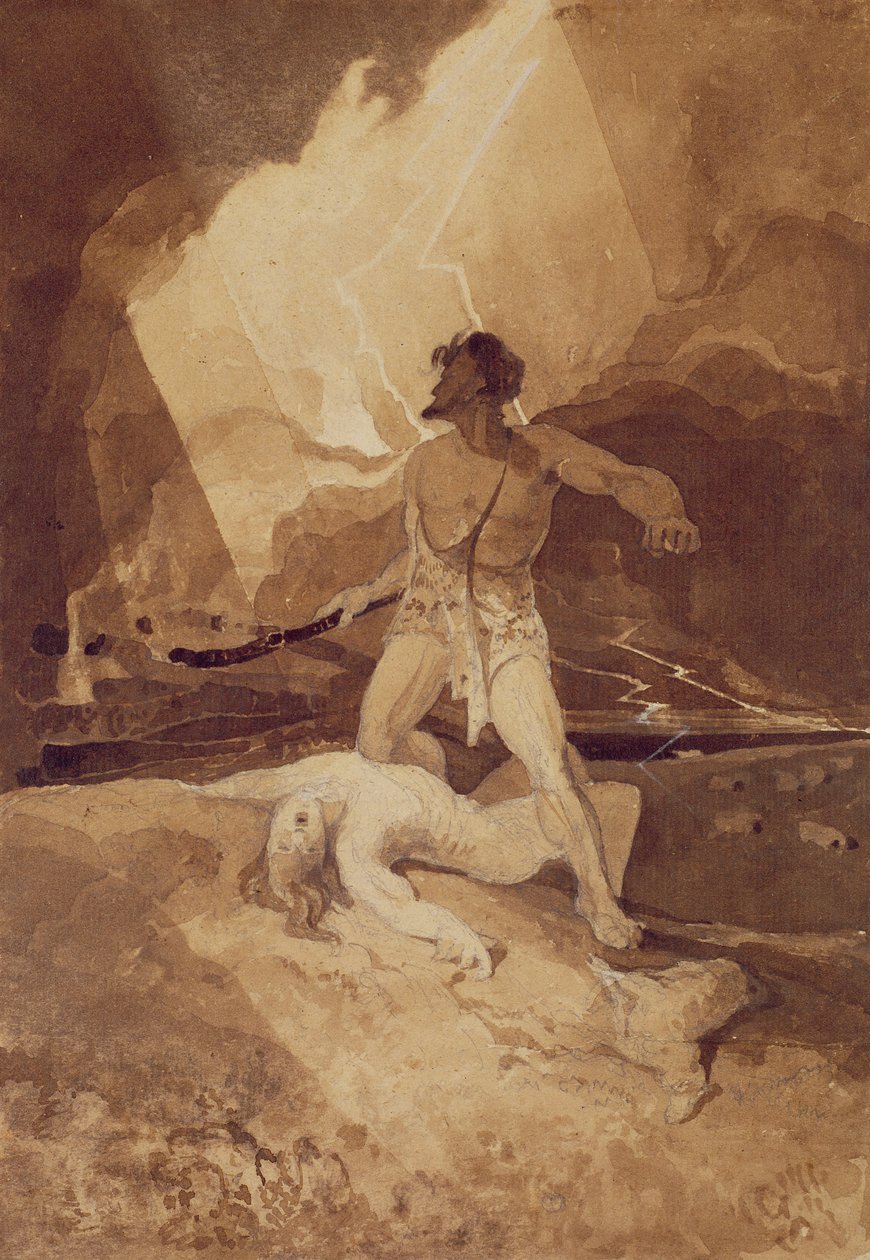 Cain ve Abel, 1800-03 (siyah kurşun üzerine sepya yıkama) by John Sell Cotman