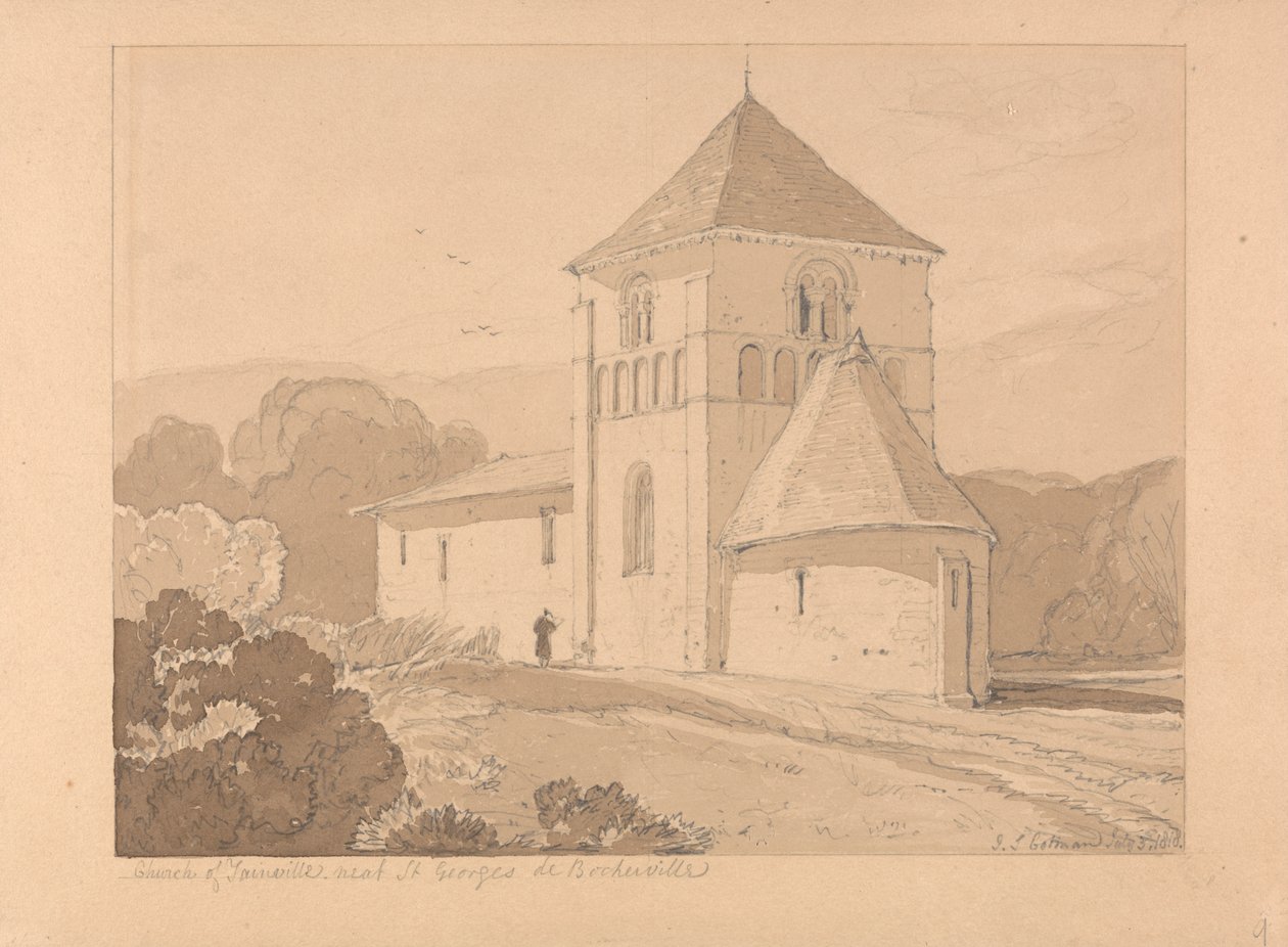 Saint Georges de Bocherville, Normandiya yakınlarındaki Yainville Kilisesi by John Sell Cotman