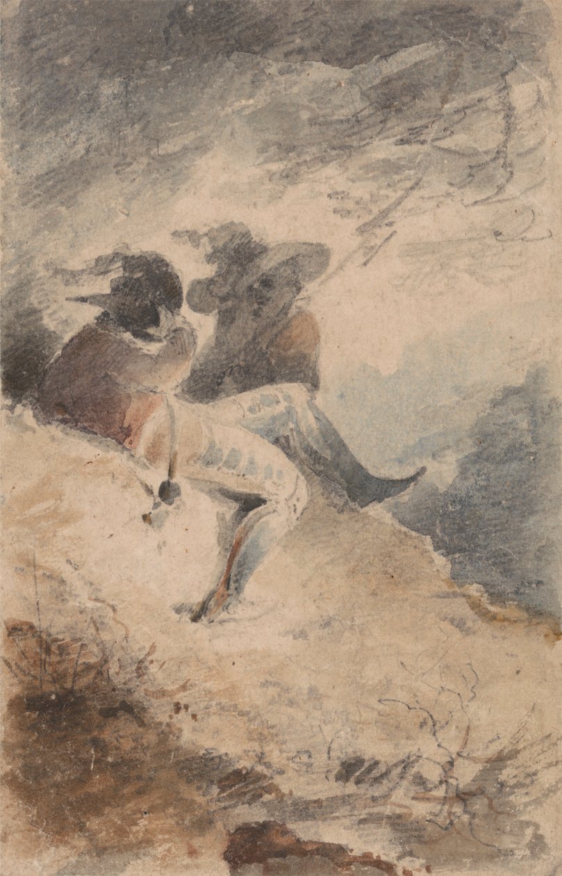 Bir Höyüğün Üzerine Oturmuş Fantastik Figürler by John Sell Cotman
