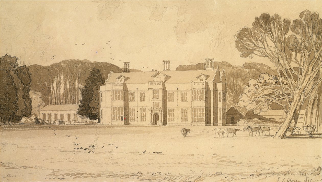 Felbrigg Hall, Norfolk, 1818 (kağıt üzerinde kurşun kalem ve gri yıkama) by John Sell Cotman