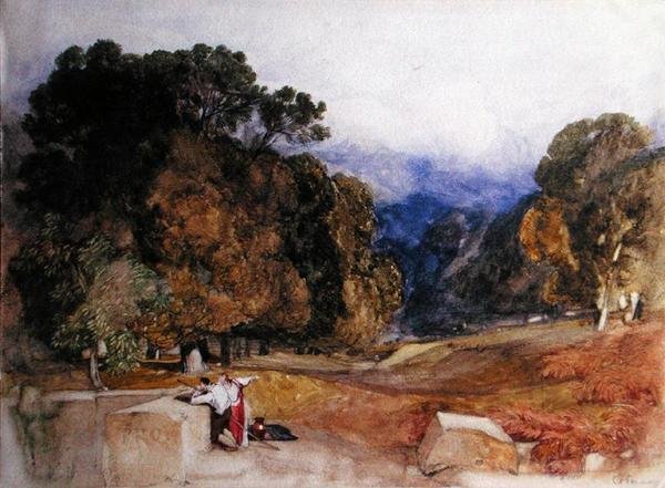 Parktaki Figürler (kağıt üzerine kurşun kalem ve sulu boya) by John Sell Cotman