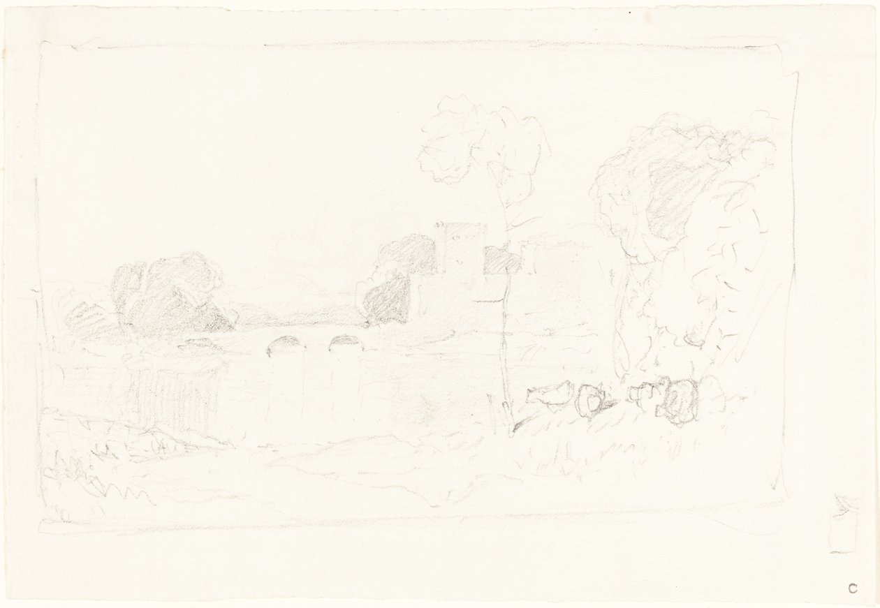 Köprü ve Kale ile Peyzaj Kroki by John Sell Cotman