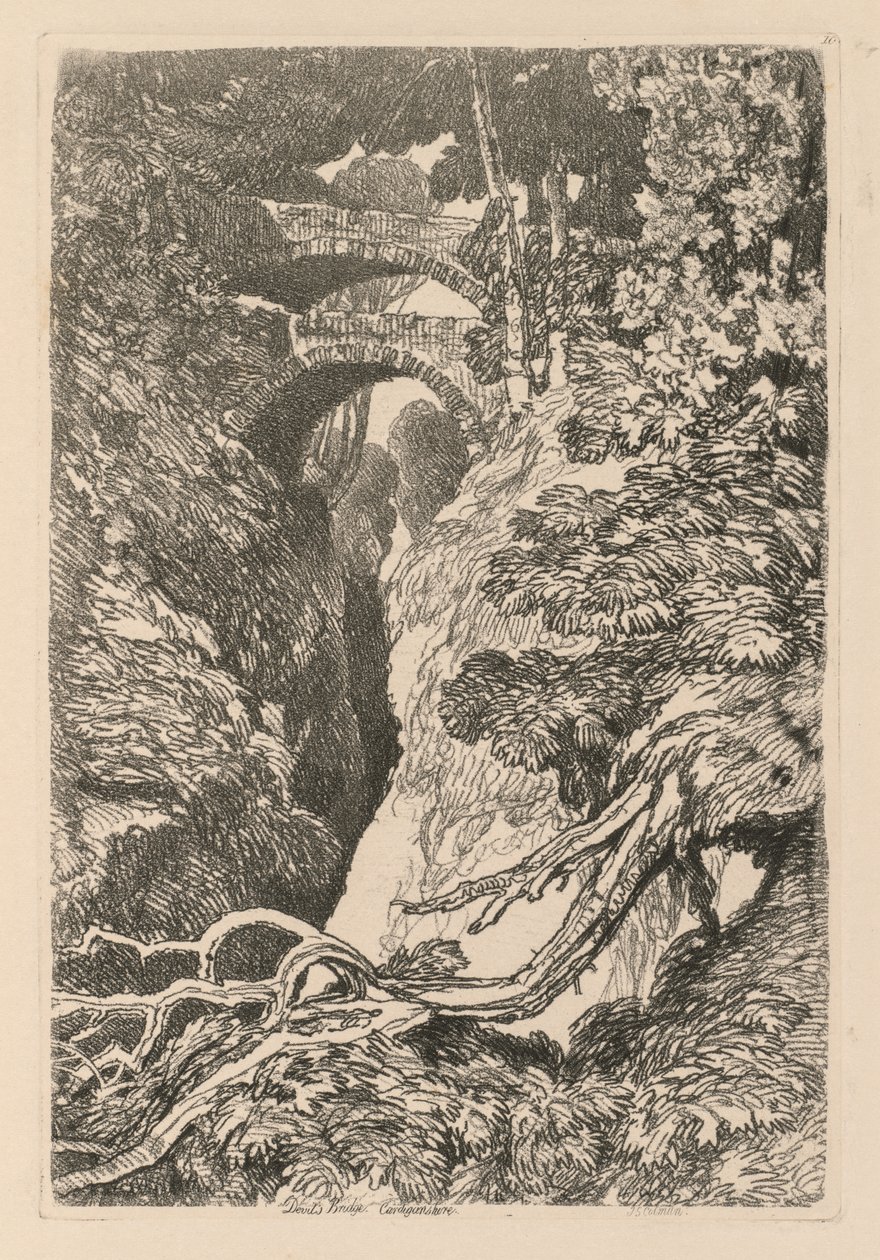 Liber Studiorum: Plaka 10, Şeytan Köprüsü, Cardinganshire by John Sell Cotman