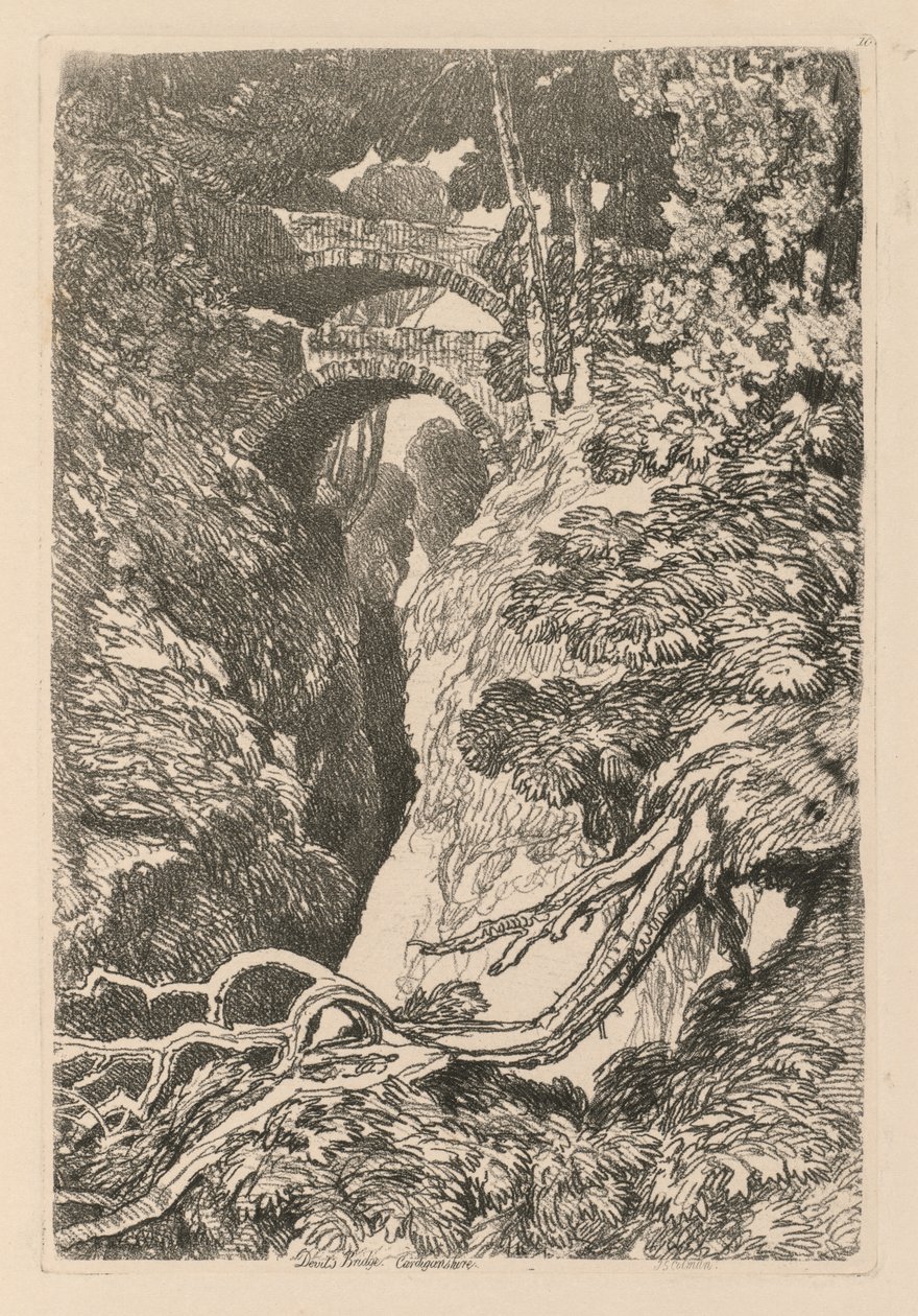 Liber Studiorum: Levha 10, Şeytan Köprüsü, Cardinganshire, 1838. by John Sell Cotman