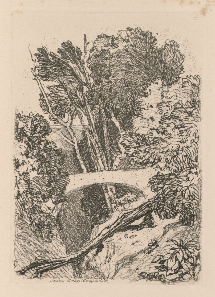Liber Studiorum: Levha 11: Parsons Köprüsü, Cardingshire, 1838 by John Sell Cotman