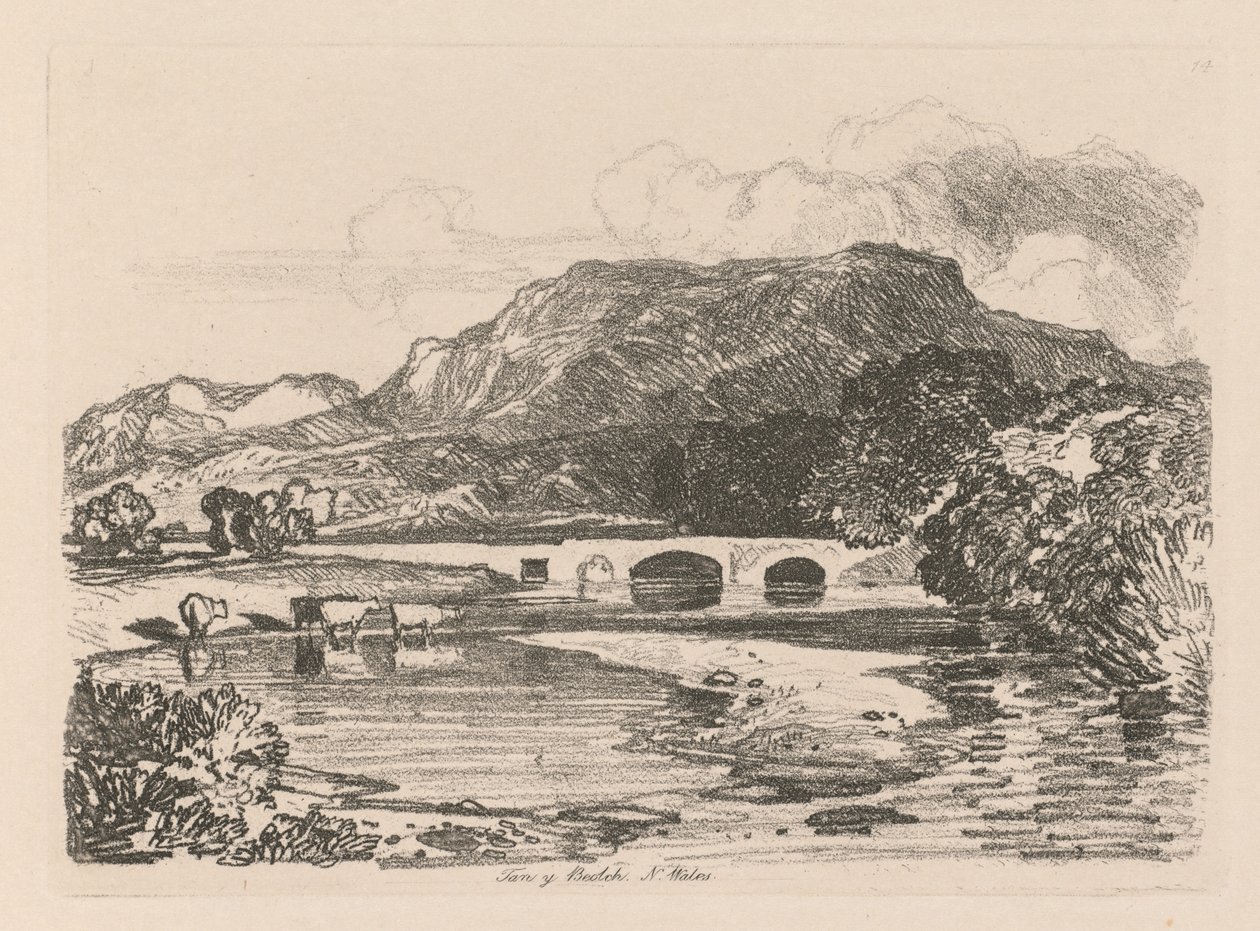 Liber Studiorum: Levha 14, Tan-y-Bwlch, Merionethshire, Kuzey Galler, 1838. by John Sell Cotman