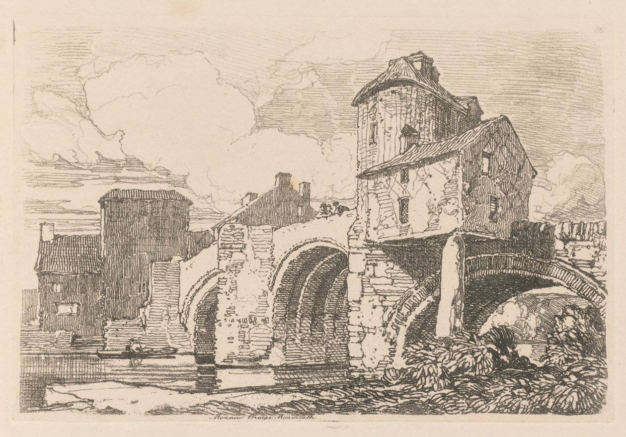 Liber Studiorum: Levha 26, Monnow Köprüsü, Monmouthshire, 1838. by John Sell Cotman