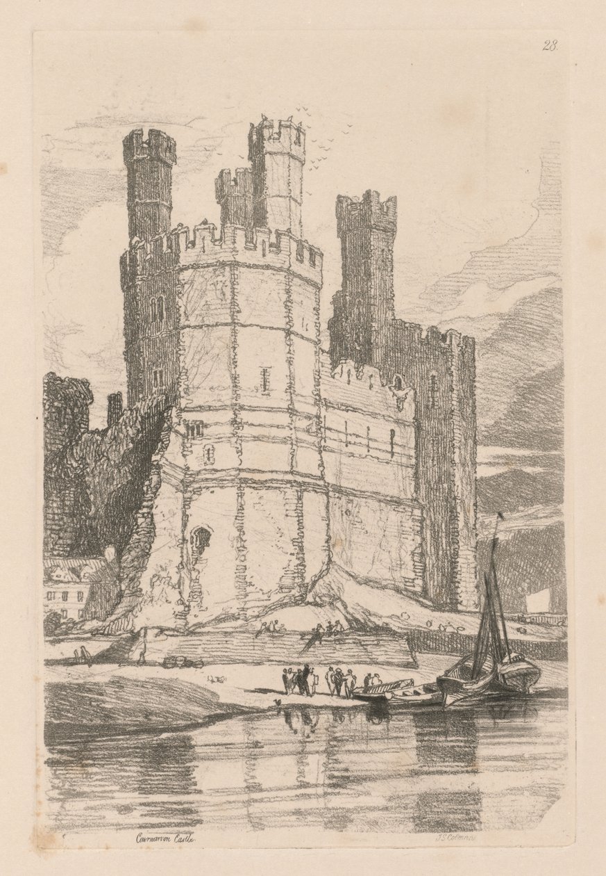 Çalışma Kitabı: Levha 28, Caernarvon Kalesi, K. Galler by John Sell Cotman