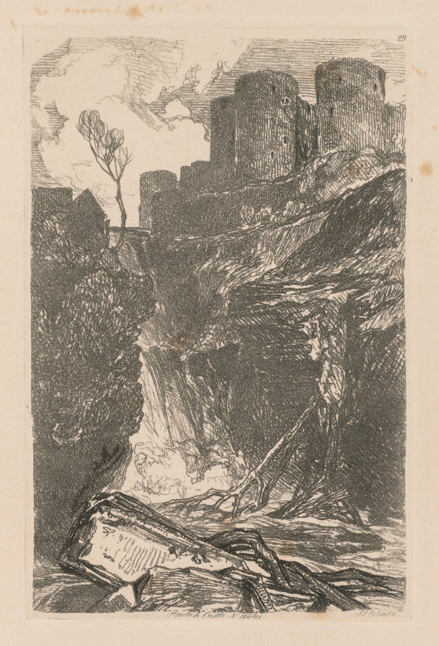 Liber Studiorum: Levha 29, Harlech Kalesi, K. Galler, 1838 by John Sell Cotman