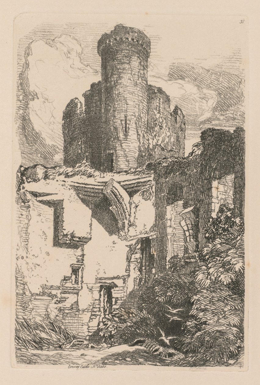 Liber Studiorum: Levha 31, Conway Kalesi, K. Galler, 1838. by John Sell Cotman