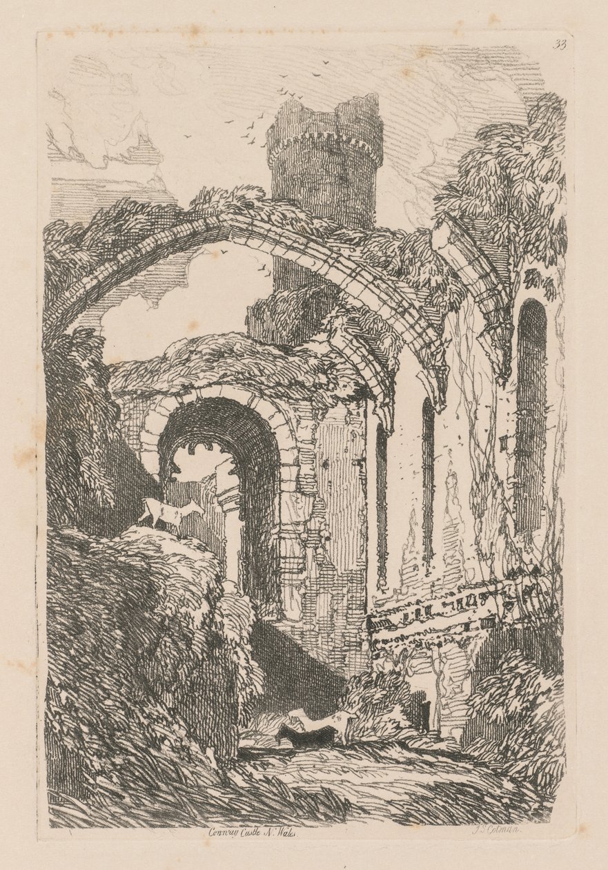 Liber Studiorum: Levha 33, Conway Kalesi, K. Galler, 1838. by John Sell Cotman
