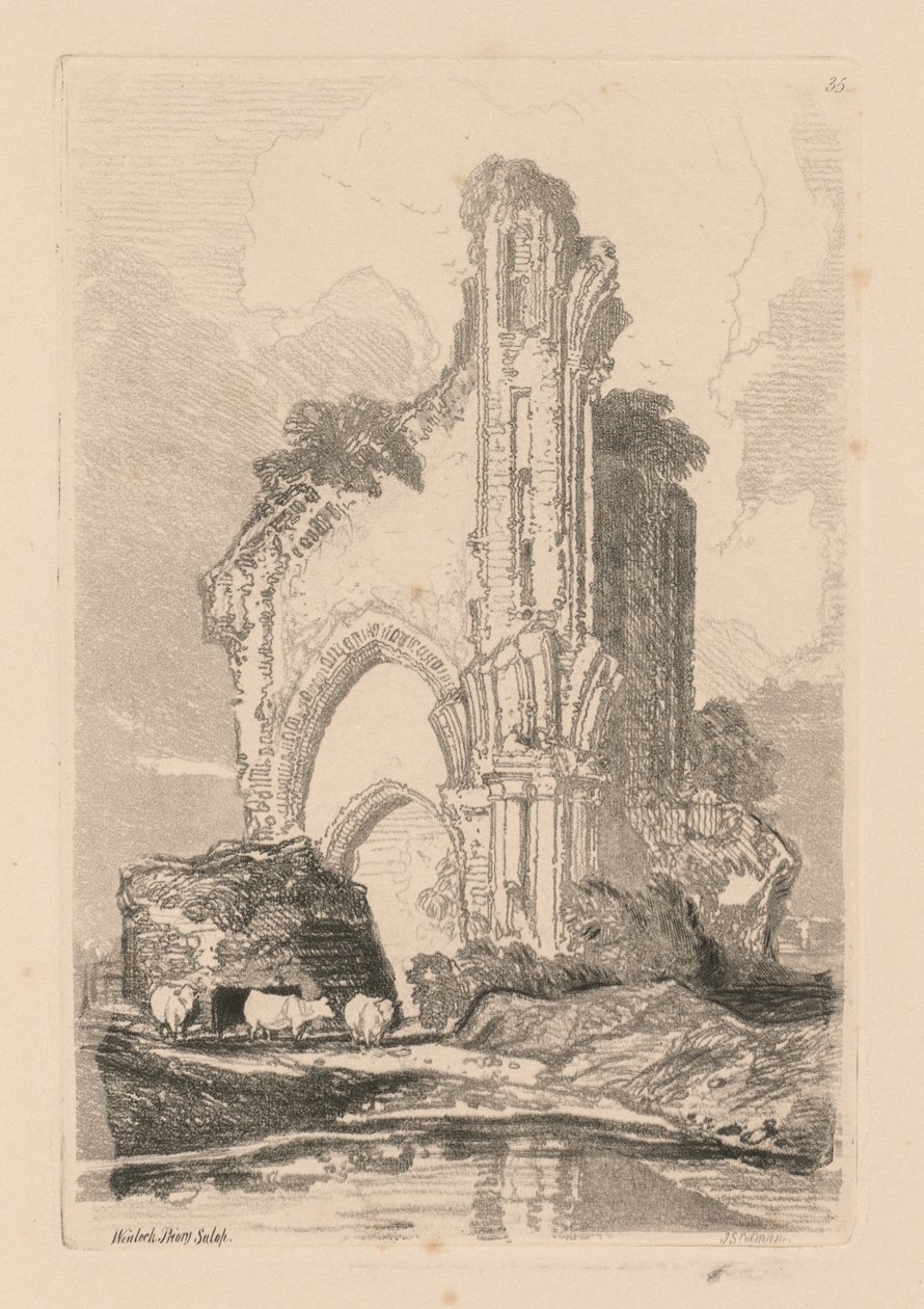 Liber Studiorum: Plaka 35, Wenlock Manastırı, Salop by John Sell Cotman