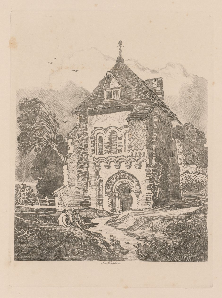 Liber Studies: Levha 36, Durham yakınlarındaki Kilise by John Sell Cotman