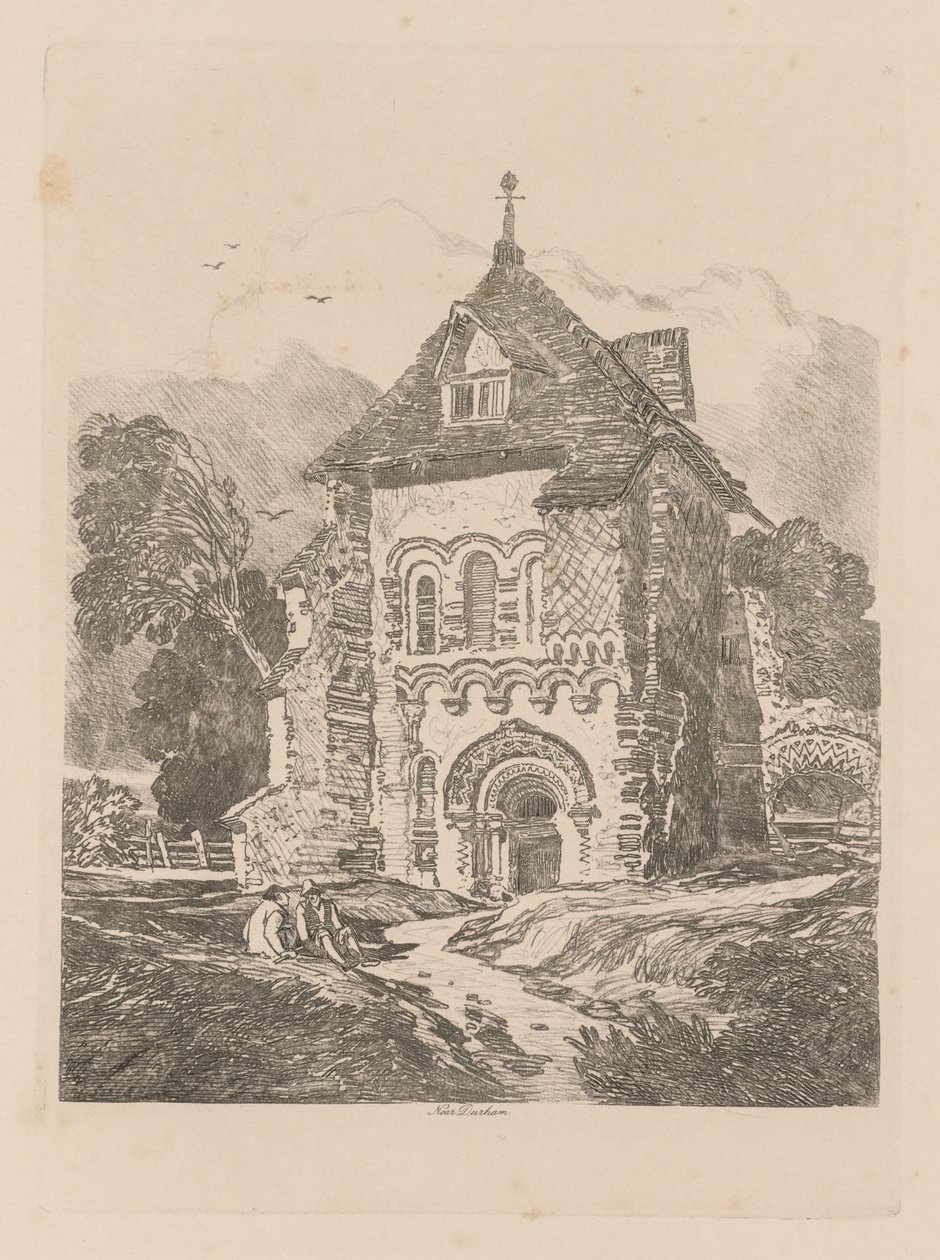 Liber Studiorum: Levha 36, ​​Durham yakınlarındaki Kilise, 1838 by John Sell Cotman
