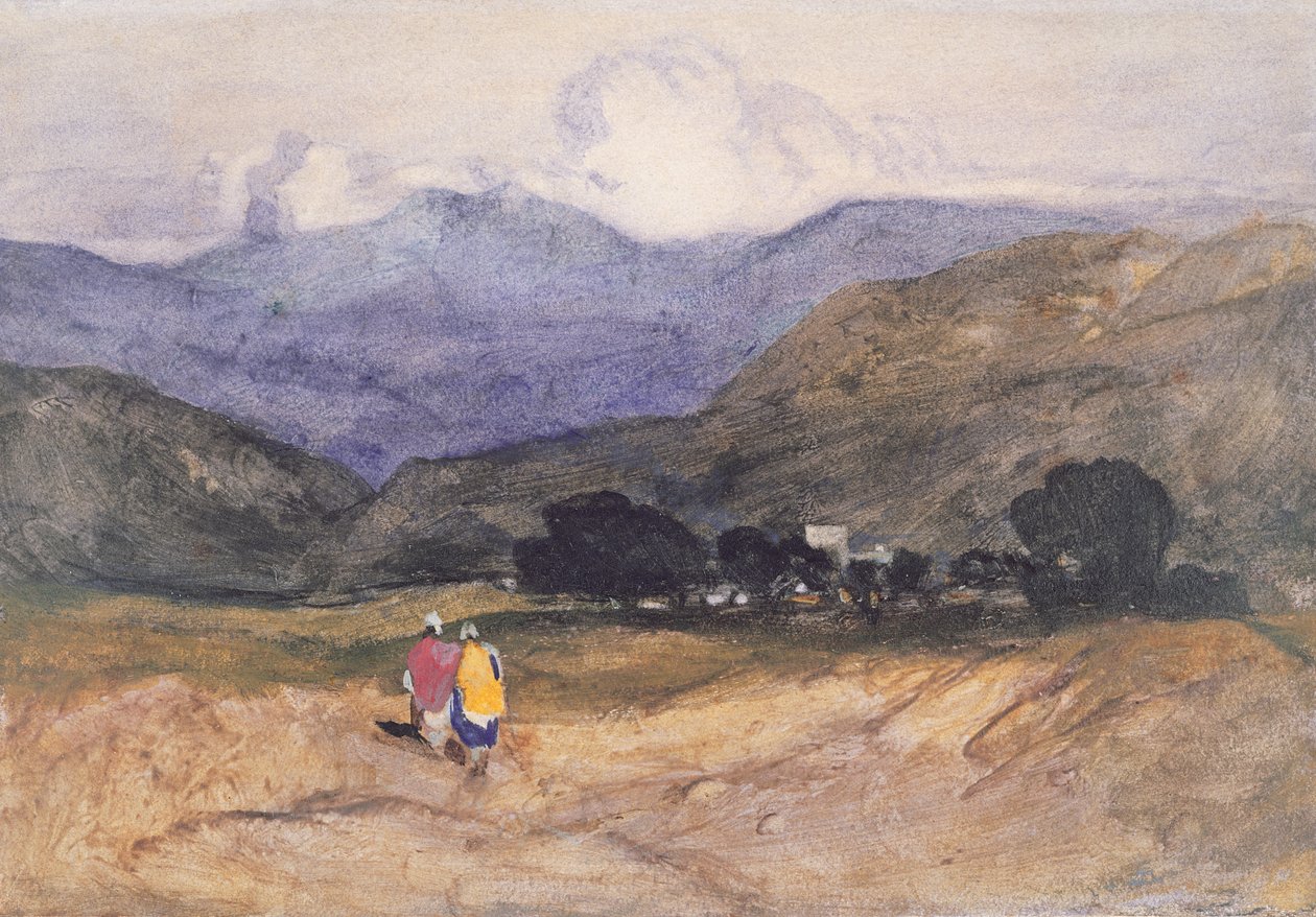 Figürlü Dağ Manzarası (kağıt üzerine sulu boya ve guaj boya) by John Sell Cotman