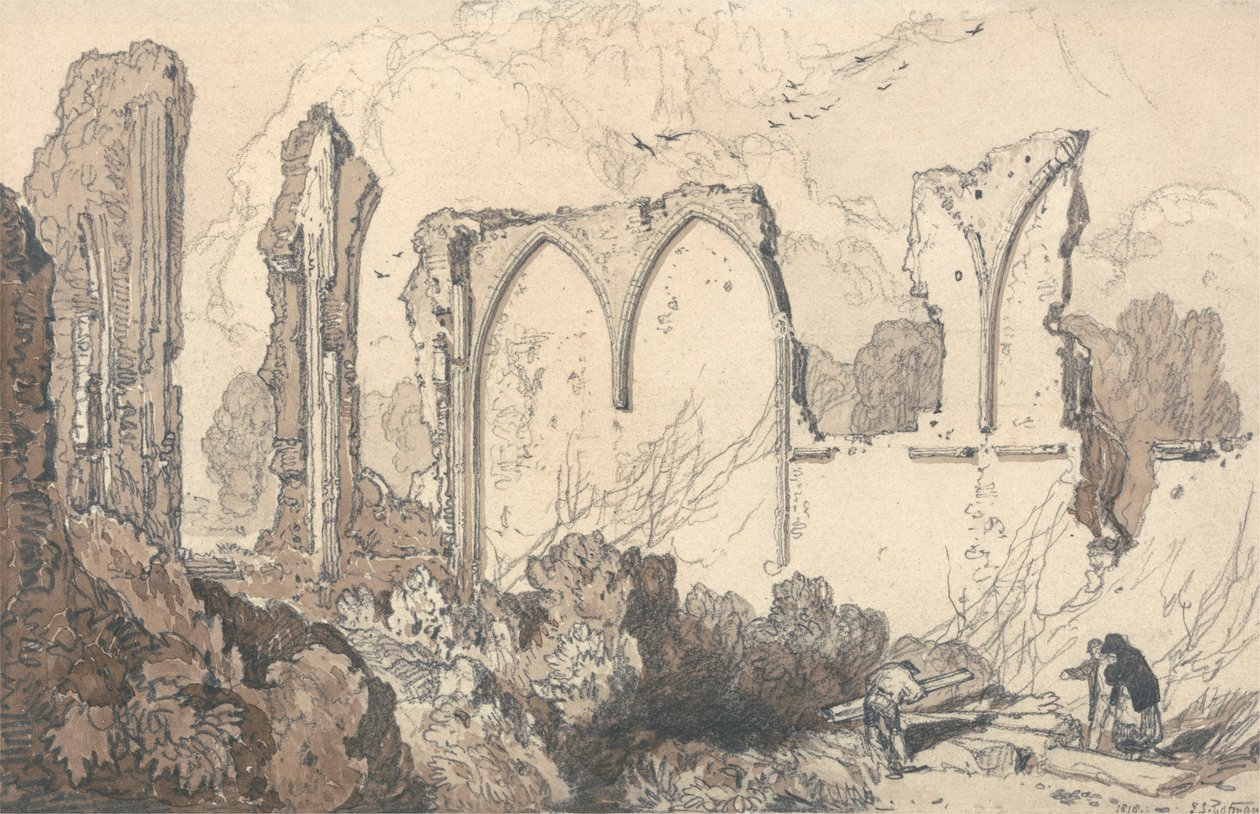 Free School, Thetford, Suffolk'un arkasındaki harabe by John Sell Cotman