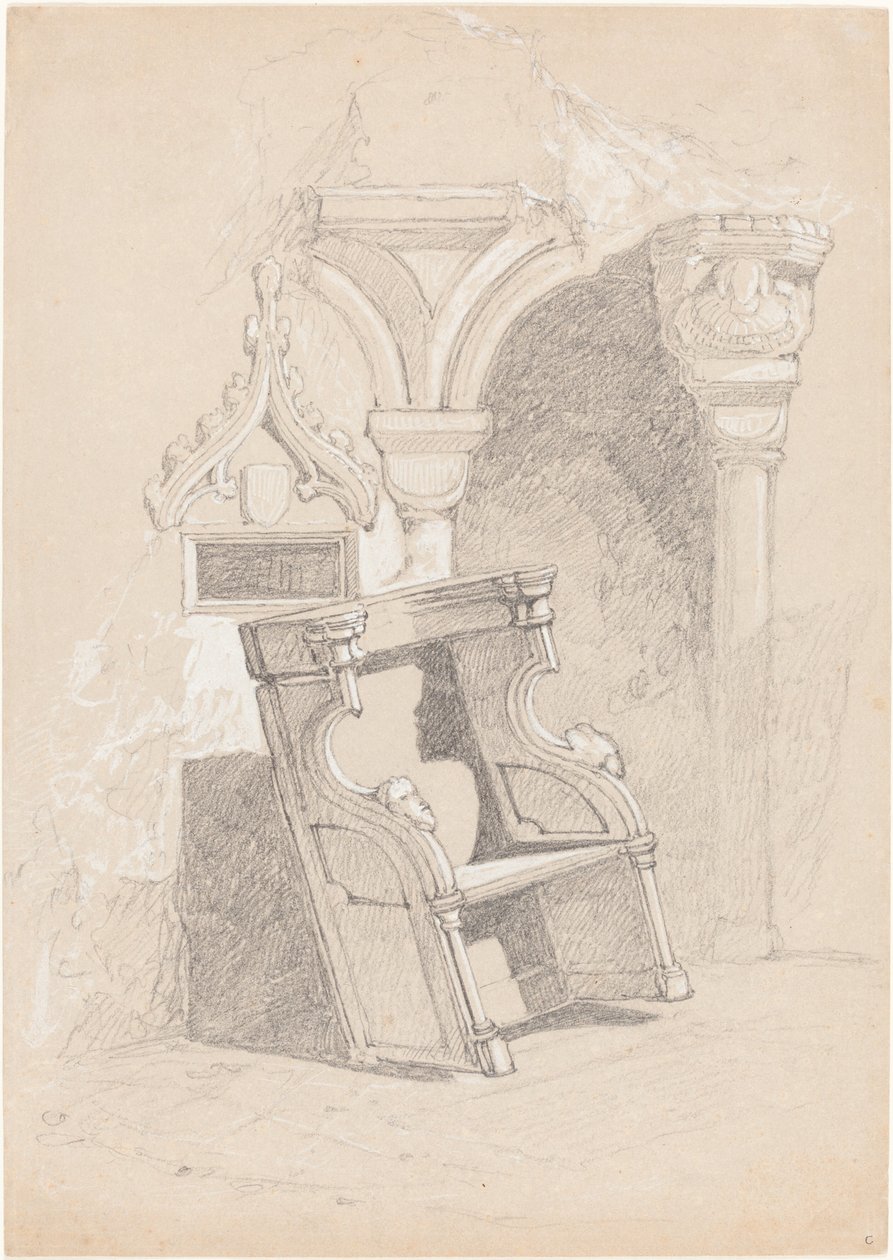 Sandalye ile harap kilise iç kroki by John Sell Cotman
