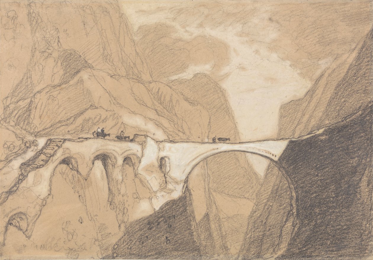 Bir Alp Boğazı Üzerindeki Köprüden Geçen Gezginler by John Sell Cotman