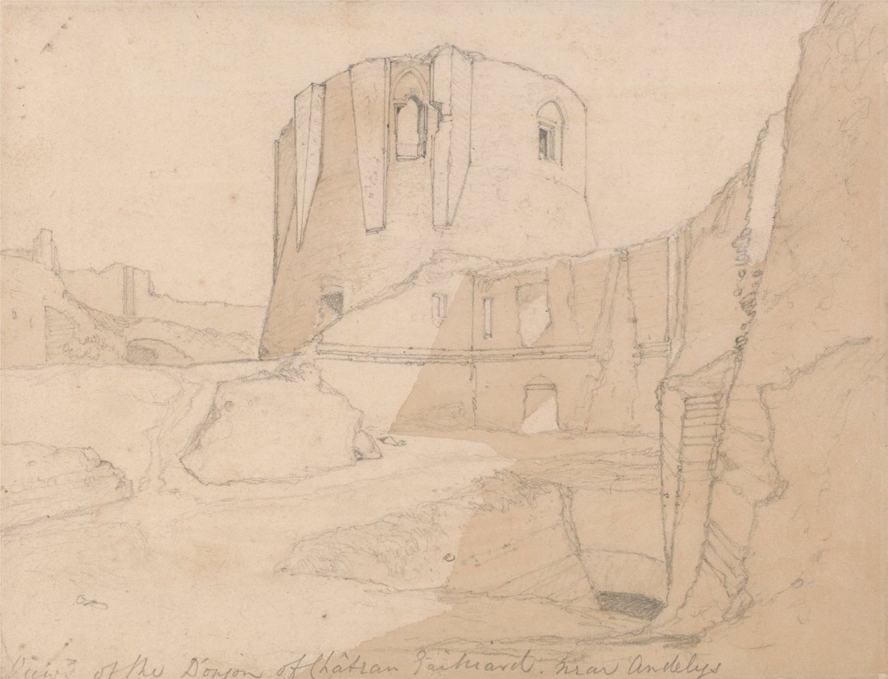 Andelys, Normandiya yakınlarındaki Chateau Gaillard Donjon'unun görünümü by John Sell Cotman