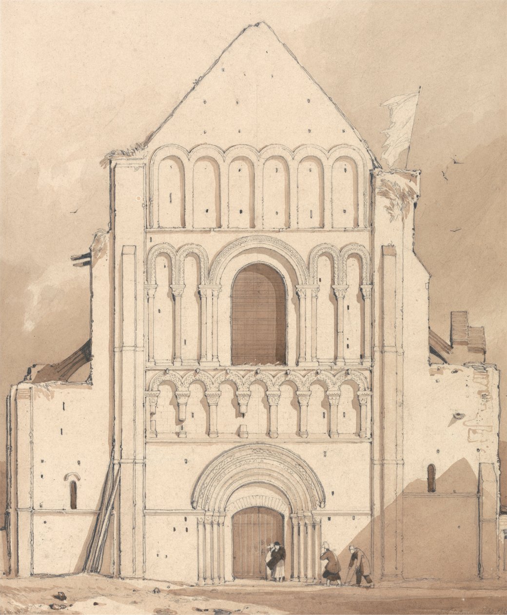 Caen, Normandiya yakınlarındaki Oyestraham [Ouistreham] Kilisesi'nin Batı Cephesi by John Sell Cotman