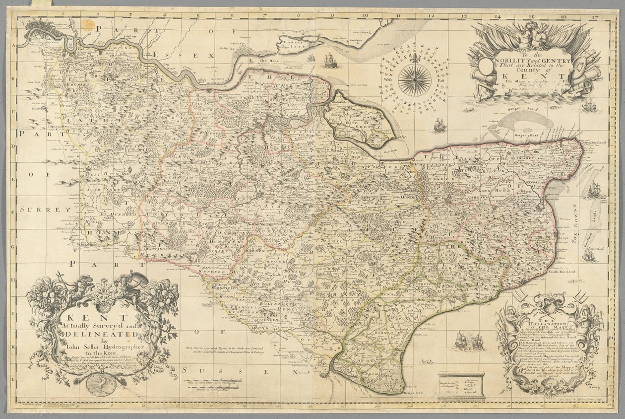 Kent, aslında John Seller tarafından araştırılmış ve tasvir edilmiştir, c.1680 (gravür) by John Seller