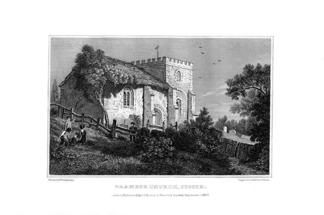 Bramber Kilisesi, Batı Sussex, 1829. by John Shury