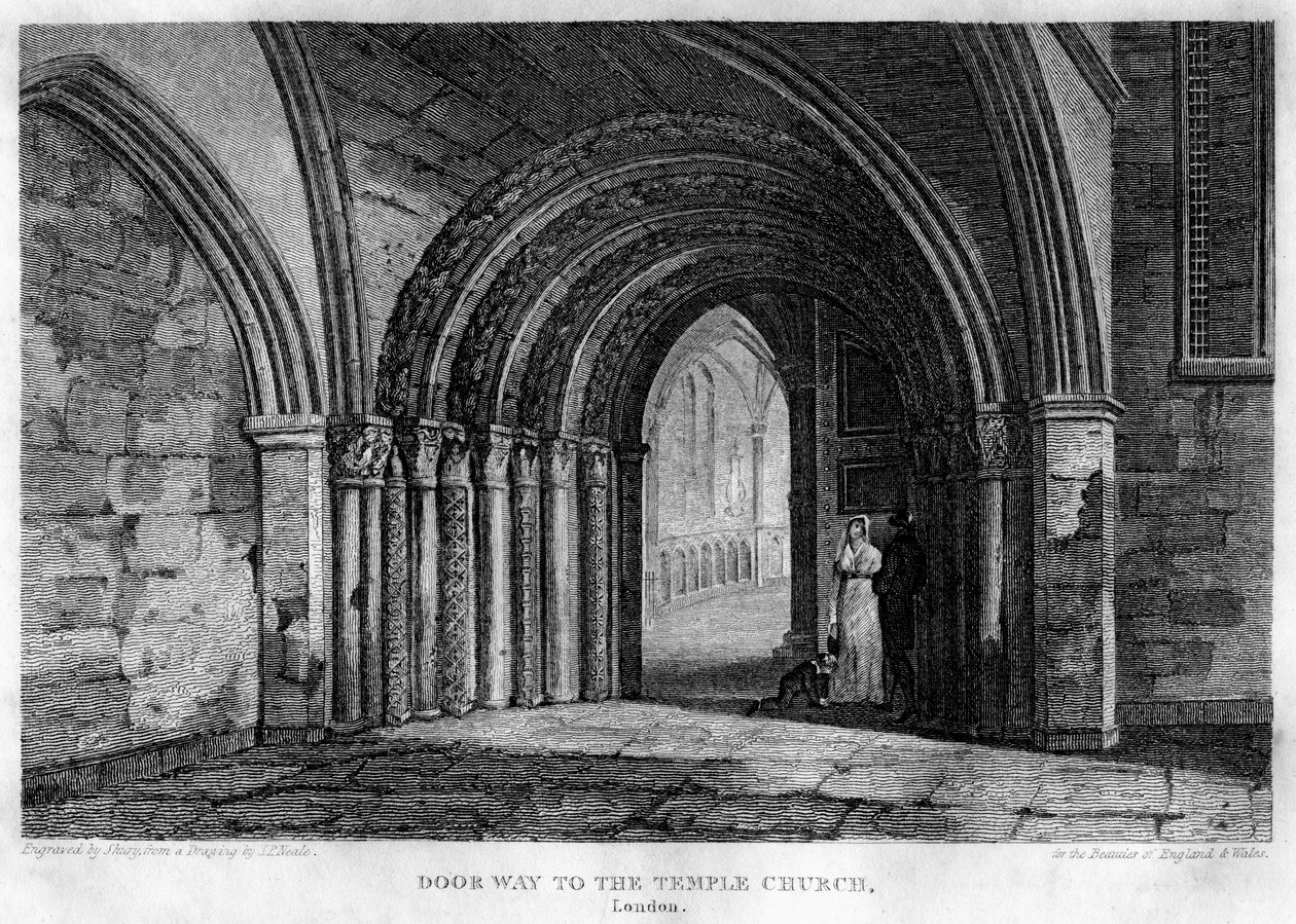 Temple Church Kapısı, Londra, 1815. by John Shury