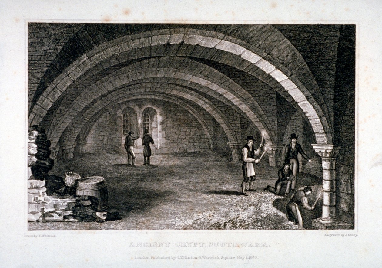 Mahzenin iç görünümü, Aziz Kurtarıcı Kilisesi, Southwark, Londra, 1830. by John Shury