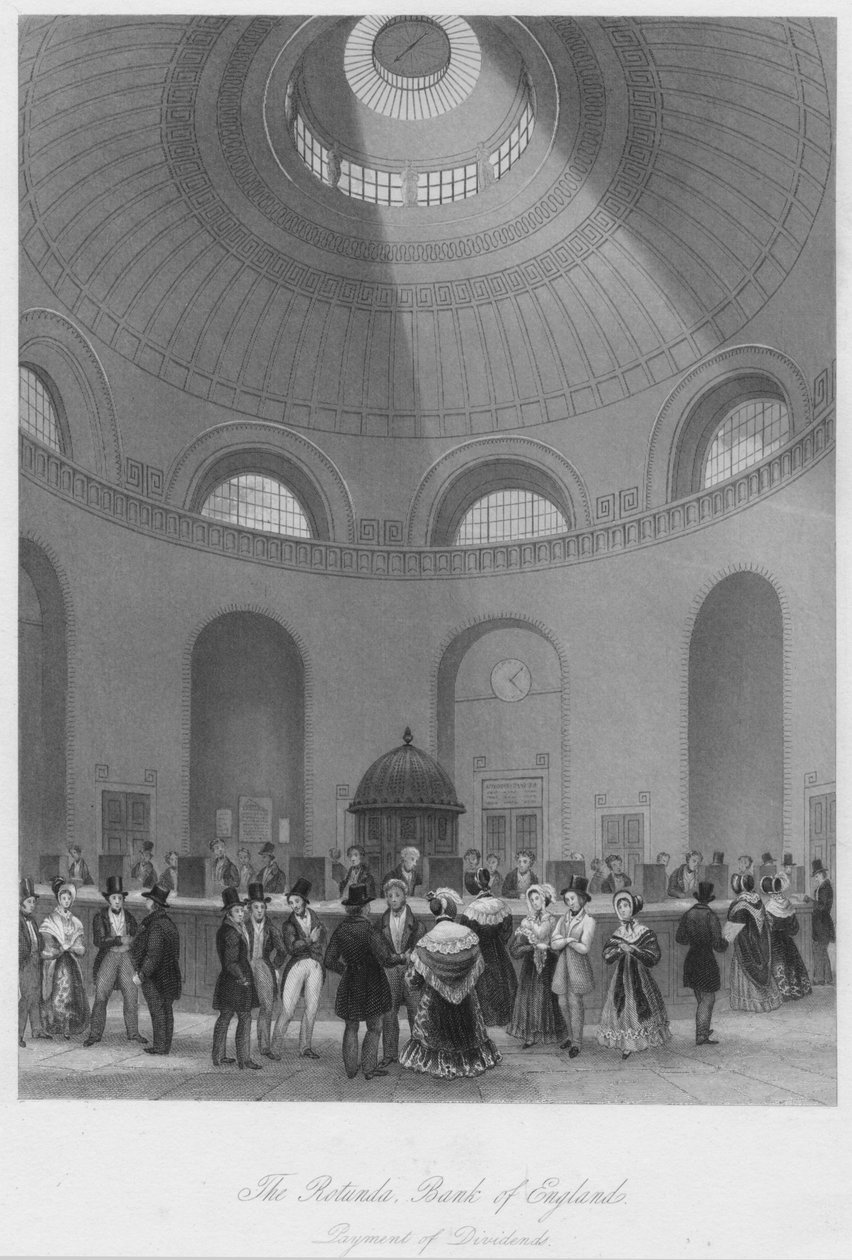 The Rotunda, Bank of England - Temettü Ödemesi, c1841 by John Shury