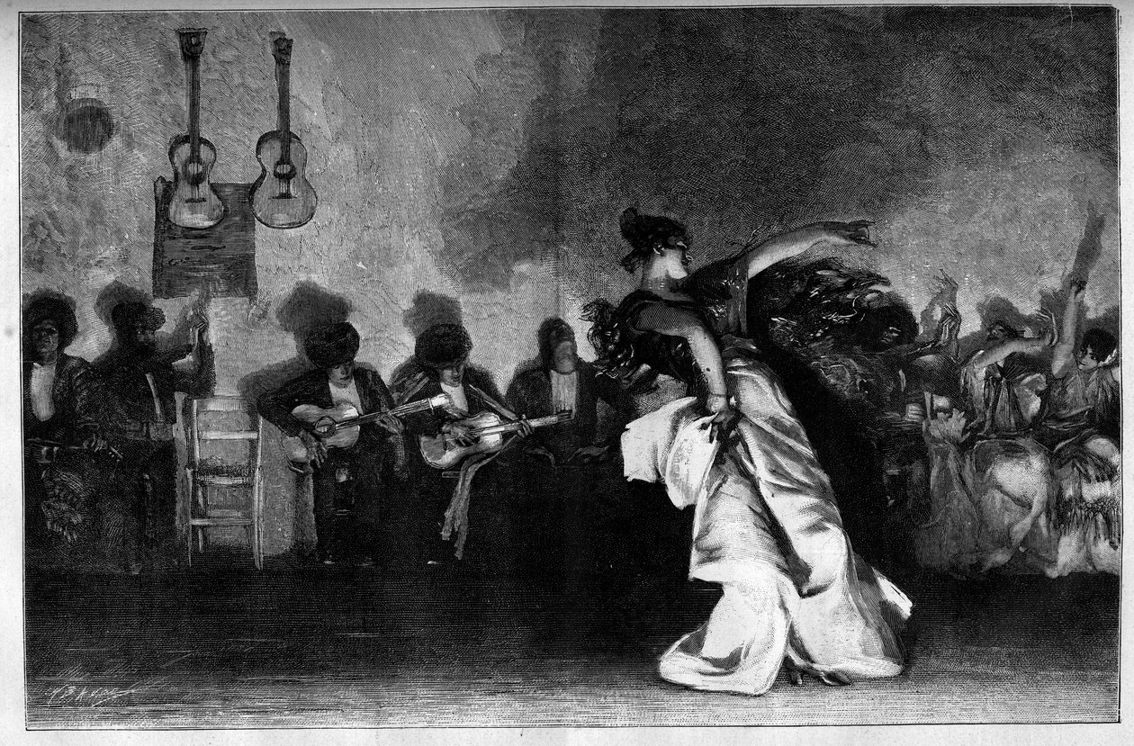 El Jaleo - Çingene Dansları. Gitaristler ve flamenko dansçısı. John Singer Sargent